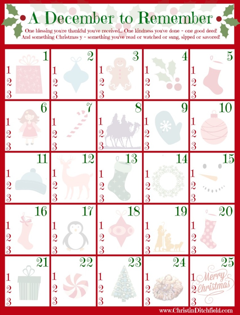 December to Remember Calendar Free Printable